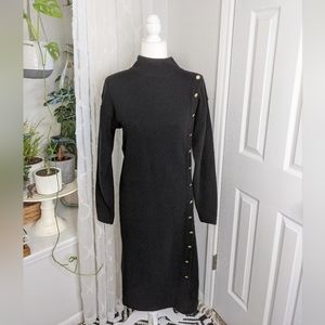 Vintage angora wool blend sweater dress gold button detail